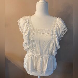 Francesca's Collections White Lace Ruffle Blouse